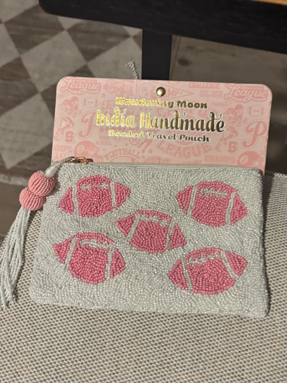 Handmade college Gootball Game Pink Beaded Game Day Purse NWT